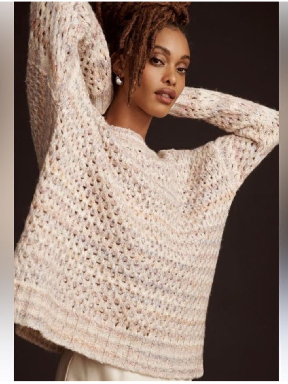 By Anthropologie Oversized Mesh Stitch Sweater Women’s SM Space Dye Cozy Knit